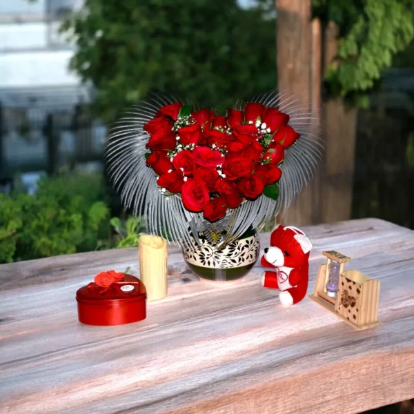 Romantic Red Rose heart shape basket - 5