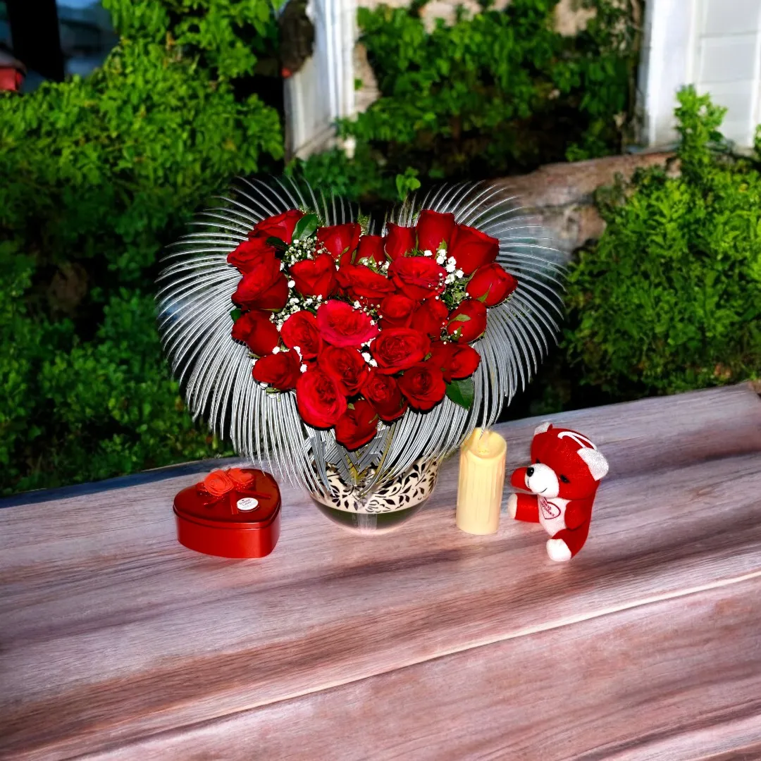 Romantic Red Rose heart shape basket
