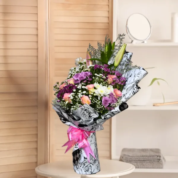 bouquet featuring roses, lilies, and chrysanthemums - 2