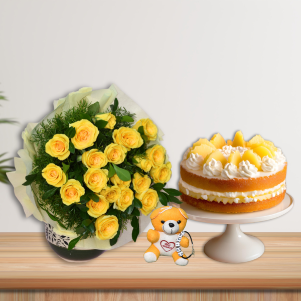 Yellow rose bouquet & Pineapple cake combo