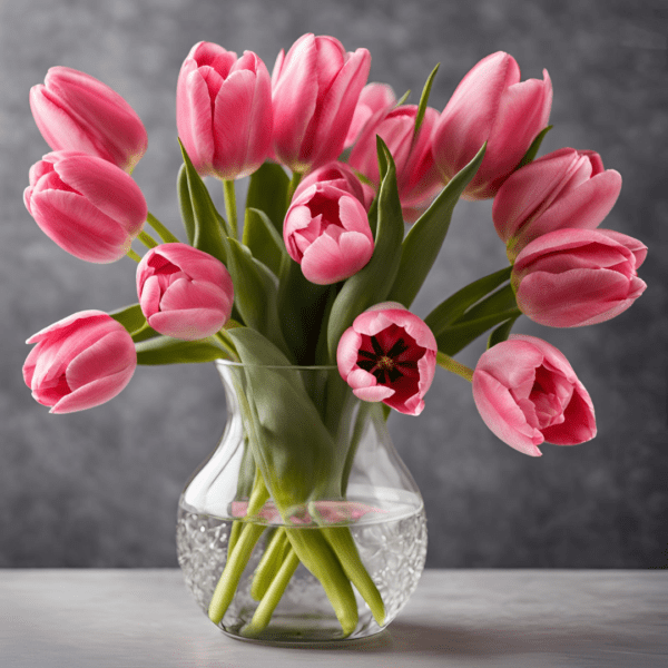 Beautiful Pink tulips flowers in a vase