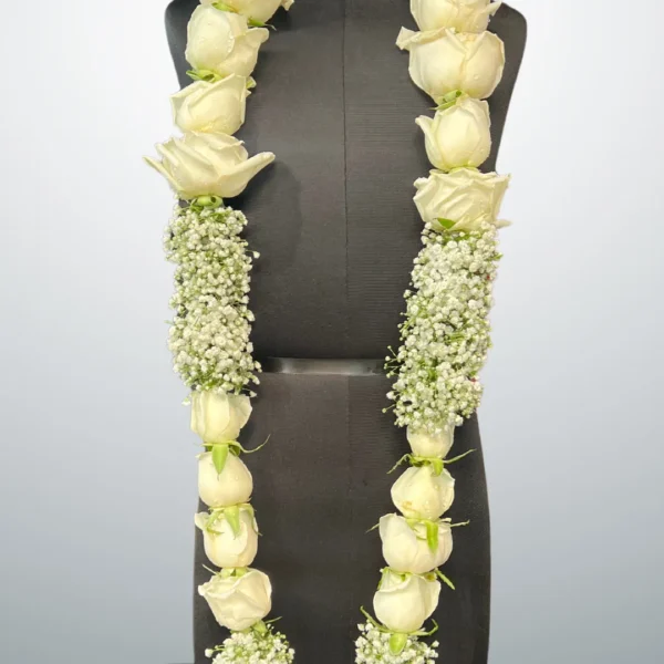 Elegant White rose & gypsy garland - Varmala