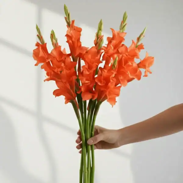 Orange Gladiolus held in hand