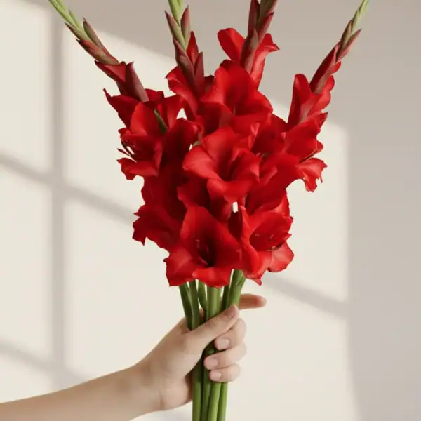 Red Gladiolus held in hand