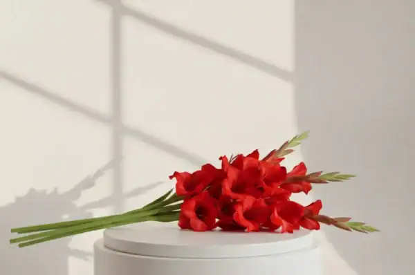 Red Gladiolus on a table