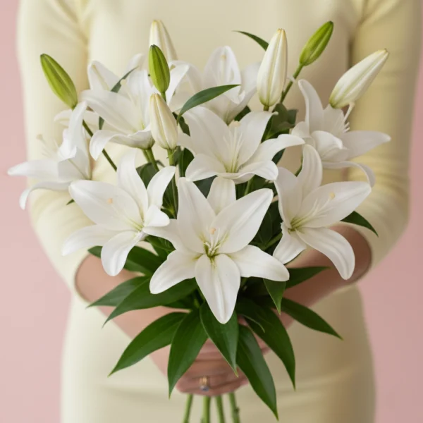 White Asiatic Lilies held in hands