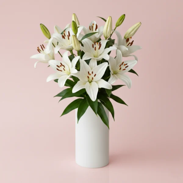 White Asiatic Lilies in a vase