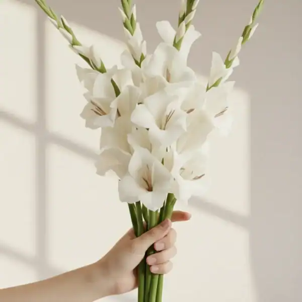 White Gladiolus held in hand