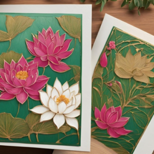 Christmas cards with lotus block painting