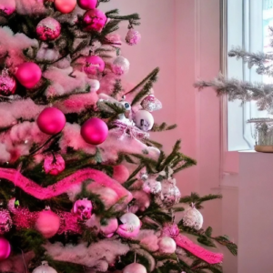 A pink Christmas tree with beautiful Christmas decoration