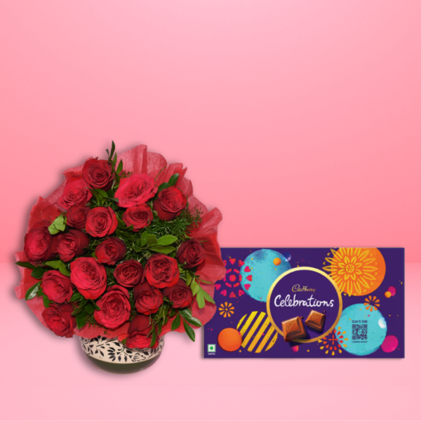 Red Rose Flower bouquet & Cadbury Celebrations Chocolate combo