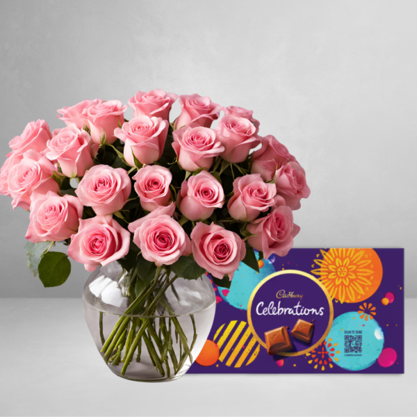 Pink Roses & Cadbury Celebrations Chocolate combo