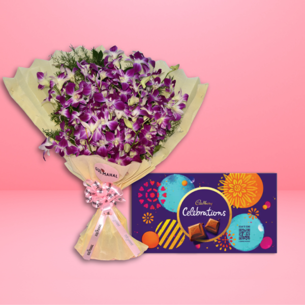 Orchid Flower bouquet & Cadbury Celebrations Chocolate combo