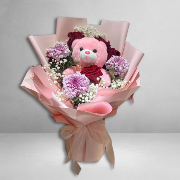 Pretty Pink Teddy & Flower Bouquet