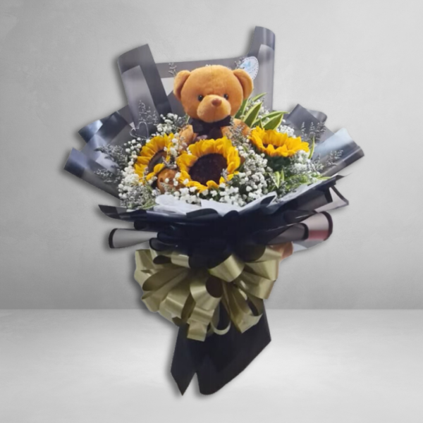 Radiant Teddy & Sunflower Bouquet