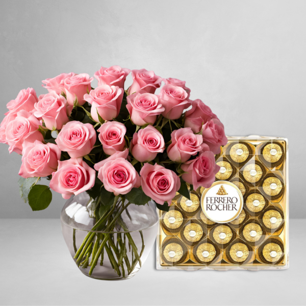 Pink Roses & Ferrero Rocher Chocolate combo