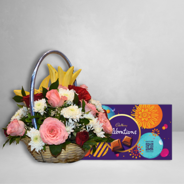 Mixed Flower basket & Cadbury Celebration Chocolate combo