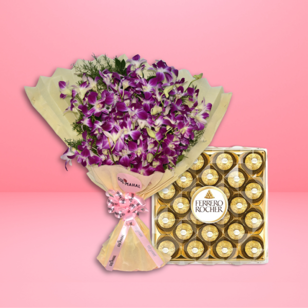 Orchid Flower bouquet & Ferrero Rocher Chocolate combo