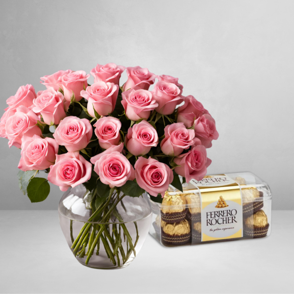 Pink Roses & Ferrero Rocher Chocolate combo