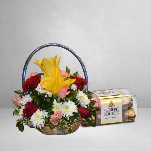 Mixed Flower basket & Ferrero Rocher Chocolate combo