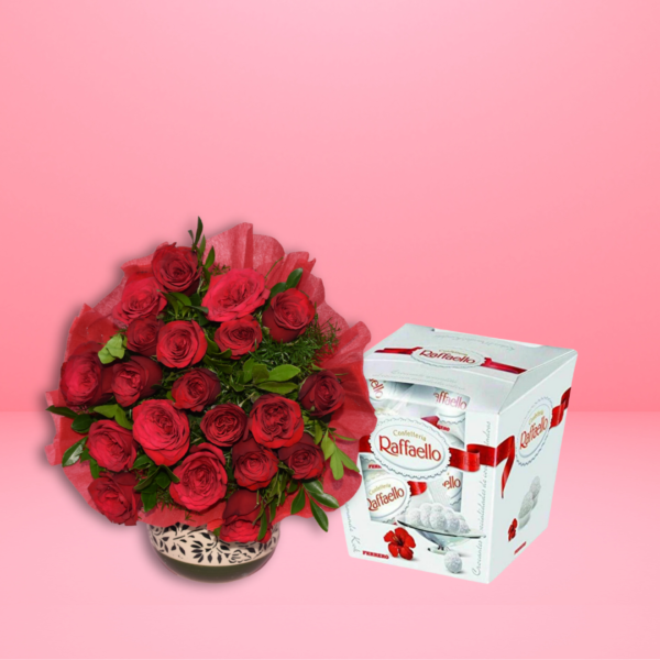 Red Rose Flower bouquet & Ferrero Raffaello Chocolate combo