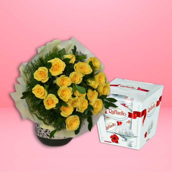 Yellow Rose Bouquet & Chocolates Combo - Image 4