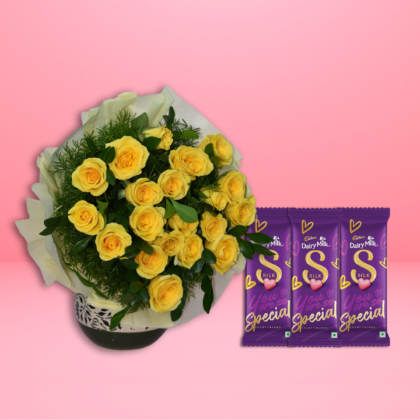 Yellow Rose Flower bouquet & Cadbury Silk Chocolate combo