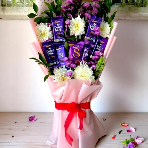Dairy milk chocolate & flower bouquet