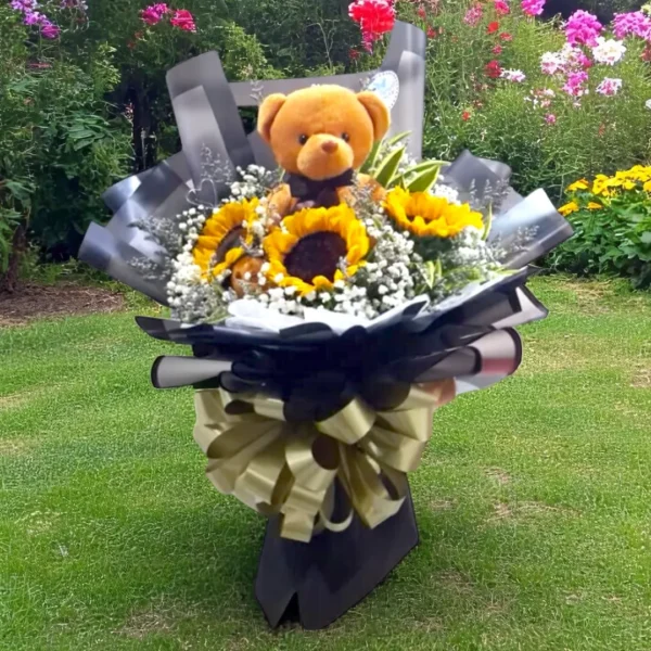 Teddy Bear & Sunflower Bouquet