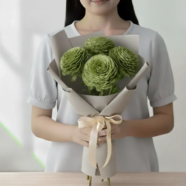 Green Brassica wrapped and held in hands by a girl