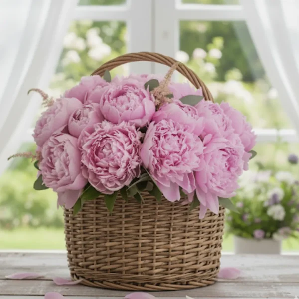 Pink Peonies in a Basket