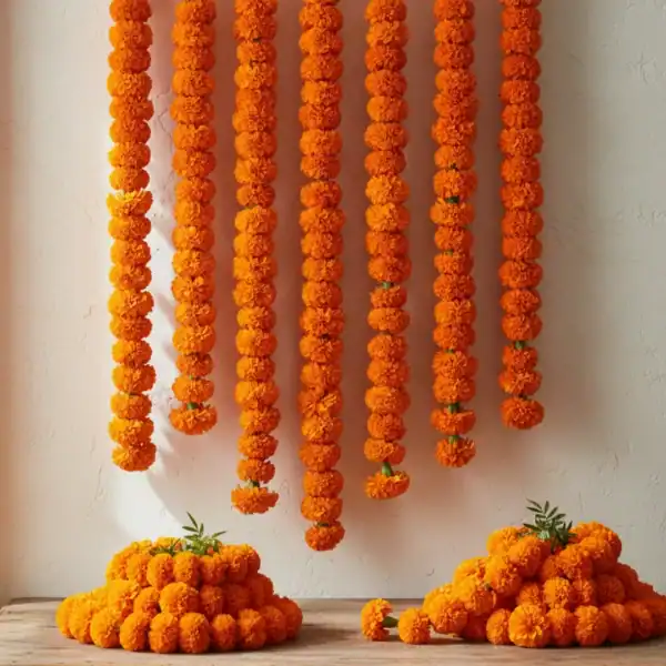 Orange Marigold flowers strings