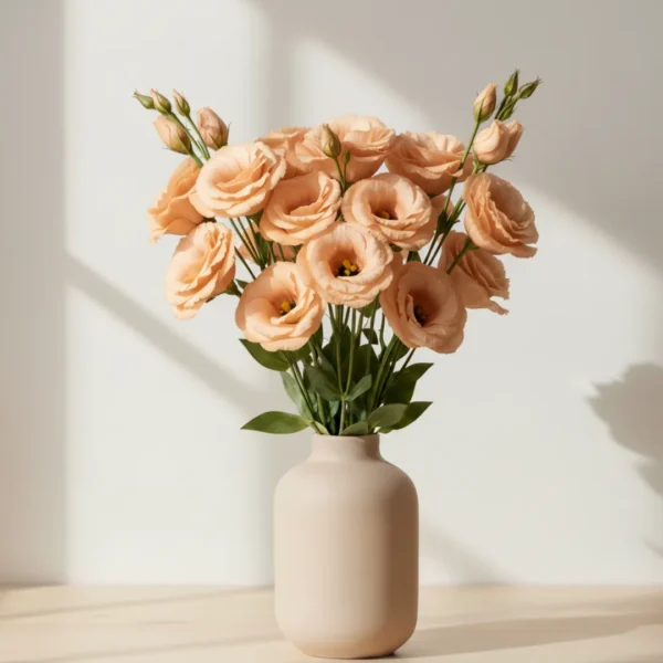 Peach Eustoma in a basket