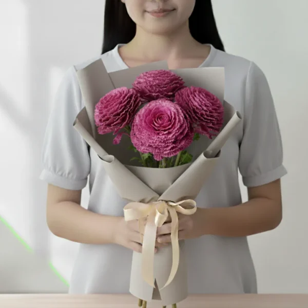 Pink Brassica wrapped and held in hands by a girl