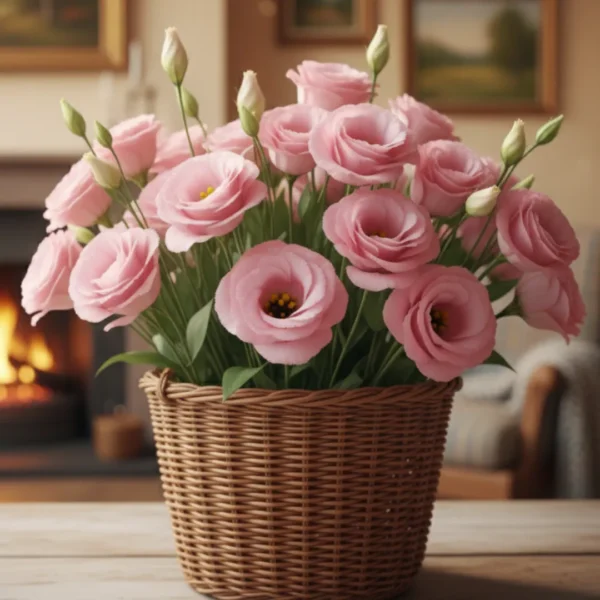Pink Eustoma in a basket