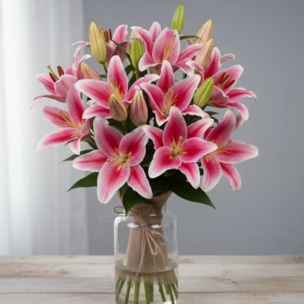 Pink Oriental Lilies in a vase