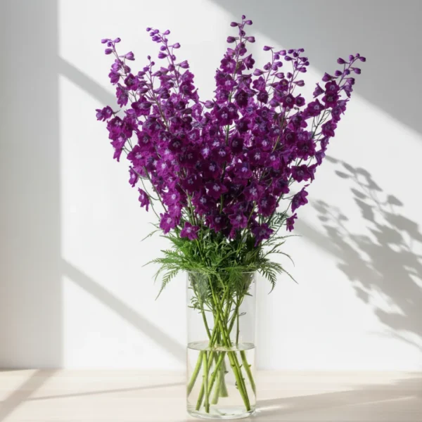 Purple Delphiniums in a vase