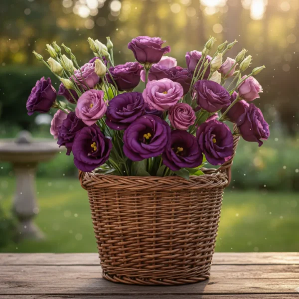 Purple Eustoma in a basket
