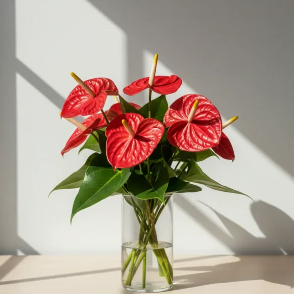 Red Anthuriums in a vase