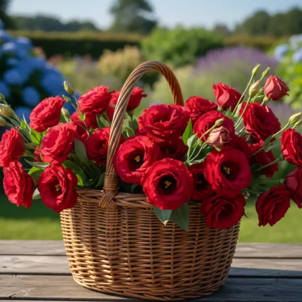 Red Eustoma in a basket