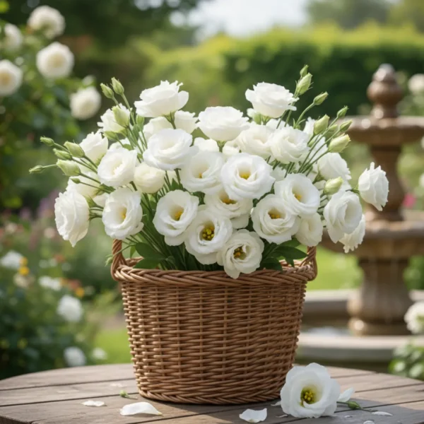 White Eustoma in a basket