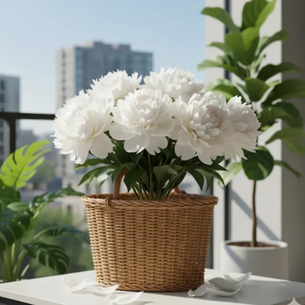 White Peonies in a basket