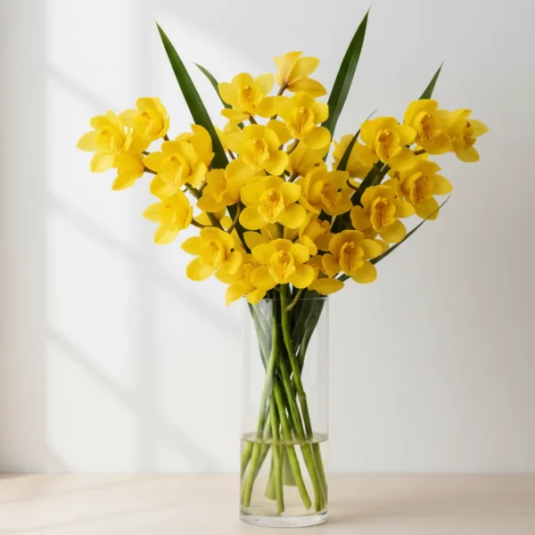Yellow Cymbidiums in a vase