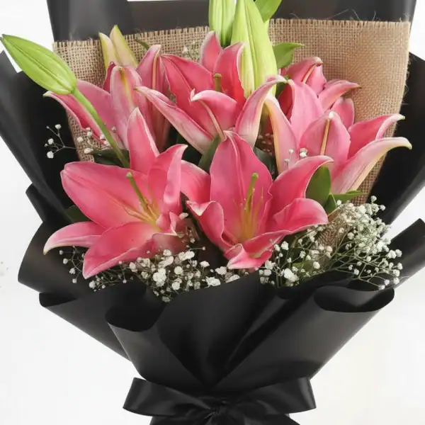 Buy Beautiful Pink Lily Bouquet online in Hyderabad, Bangalore, Delhi, Mumbai, Pune, Chennai, Ahemdabad, and Kolkata