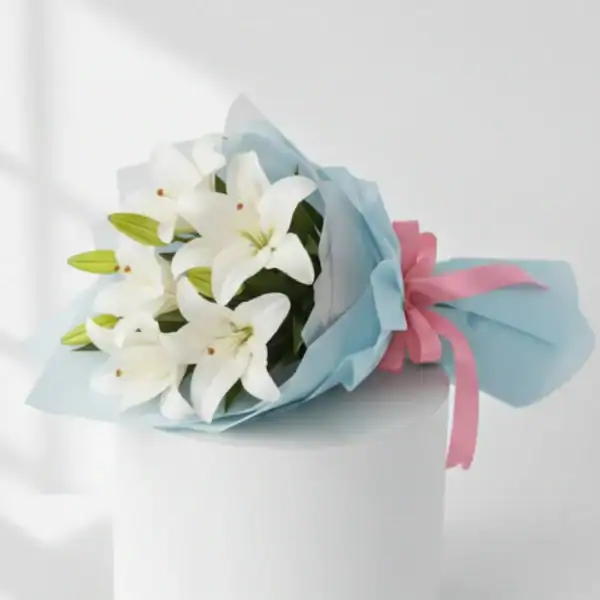 Buy Beautiful White Oriental Lily Bouquet at best prices