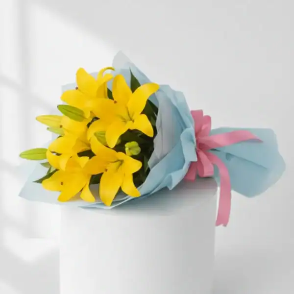 Buy Beautiful Yellow Oriental Lily Bouquet at best prices near you