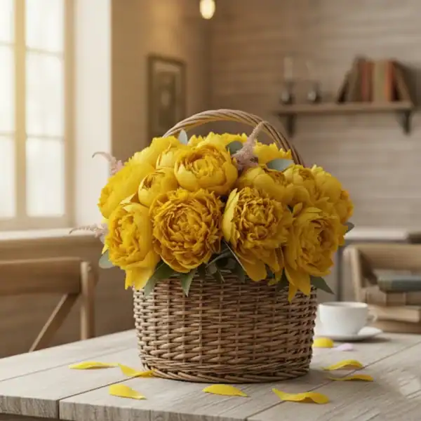 Yellow Peonies in a basket