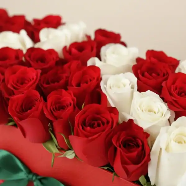 Beautiful Box with Red & White Roses