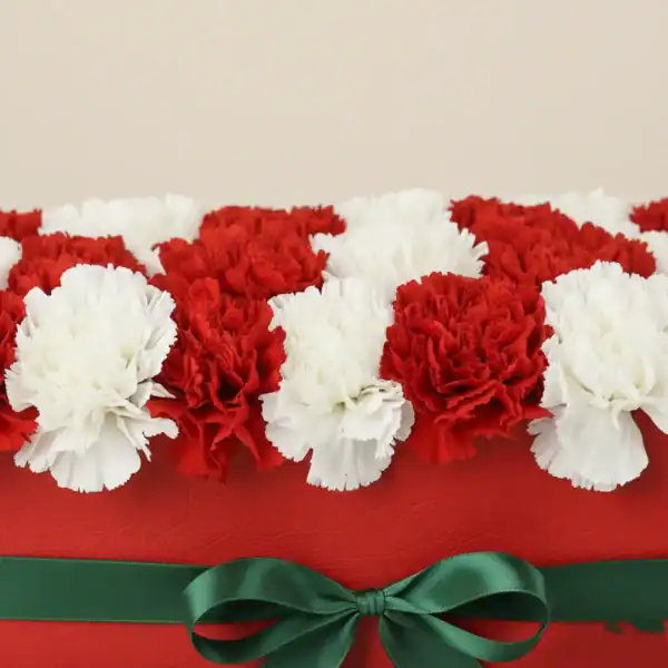 Beautiful Box with red & white carnations
