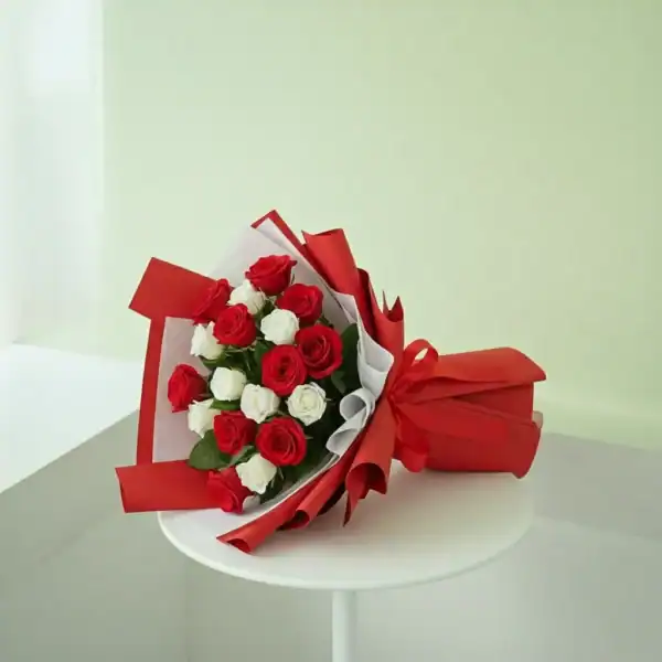 Beautiful Red and white roses Bouquet online at best prices
